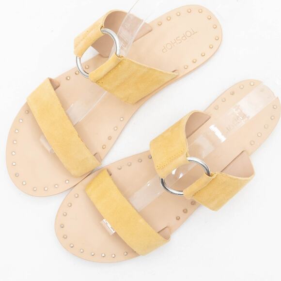 Topshop Yellow Suede Leather Summer Hooray Ring Slide Sandals Size 38 US 7.5 - Picture 3 of 12